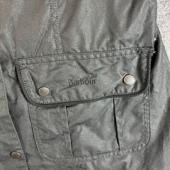 Barbour Waxed Cotton Full Zip Mock Neck Jacket Black Utility Tartan Lined 10 - Picture 4 of 15